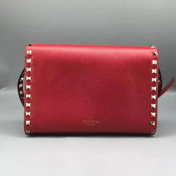 Valentino Garavani Rockstud Small Crossbody Bag Red Grainy Calfskin - Picture 7 of 15